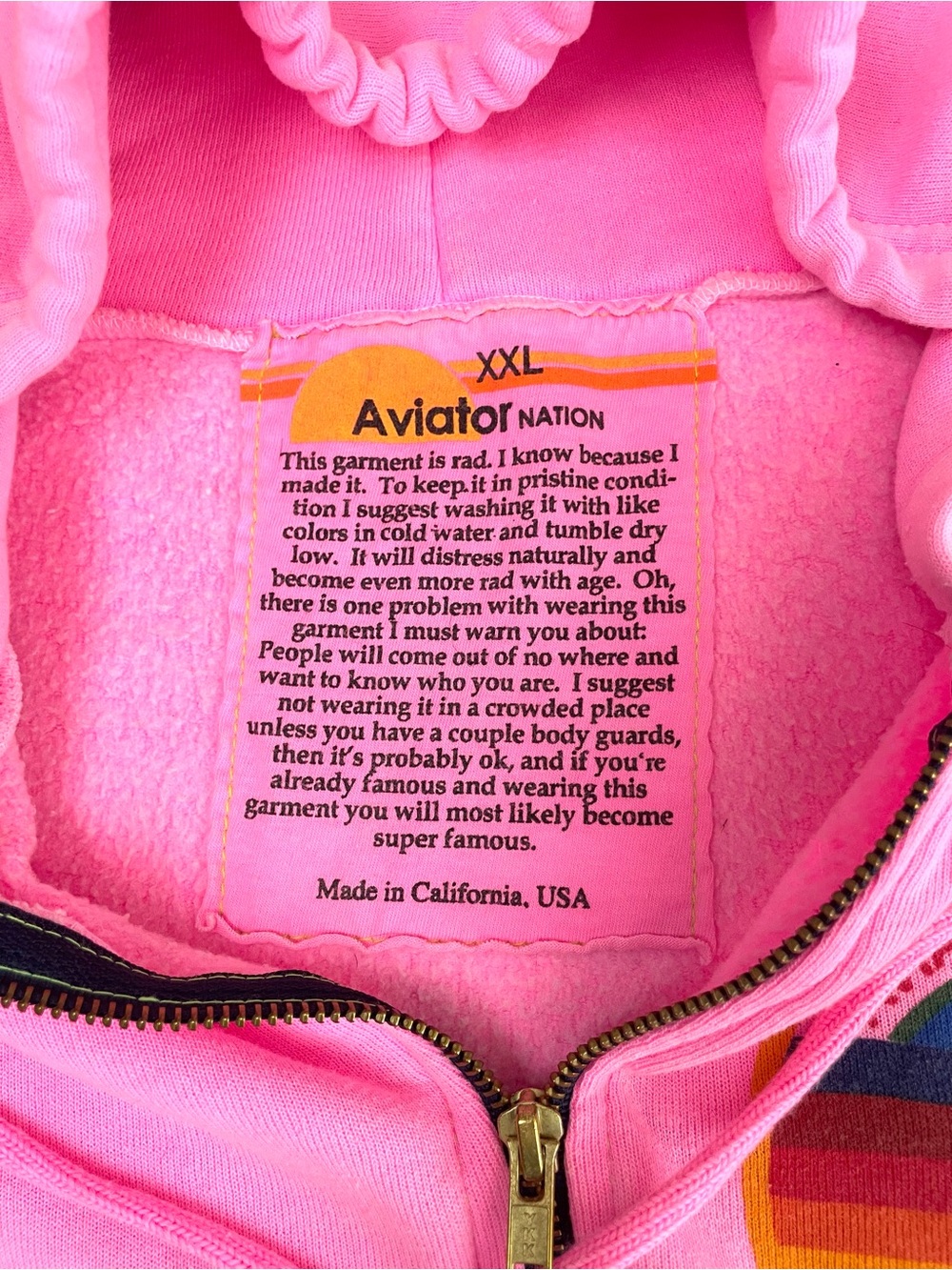 Aviator Nation Venice Hoodie Full Zip Sweatshirt Neon Pink XXL - Picture 11 of 16